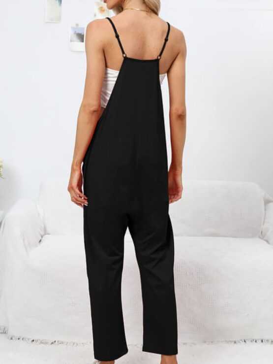 Solid Dual Pocket Drop Crotch Cami Jumpsuit - Image 3