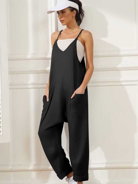 Solid Dual Pocket Drop Crotch Cami Jumpsuit - Image 2