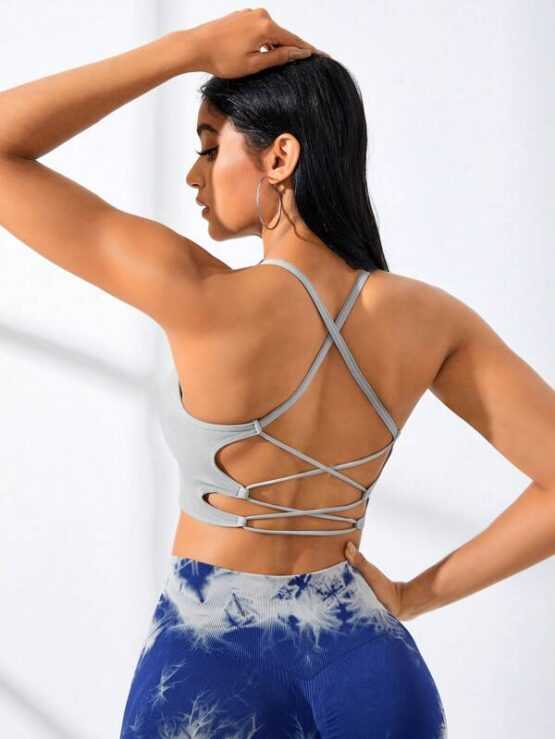 Criss Cross Plain Crossed Backless Sports Bra