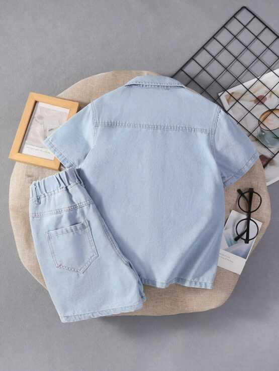 Tween Boy Dual Pocket Denim Shirt & Ripped Denim Shorts - Image 2