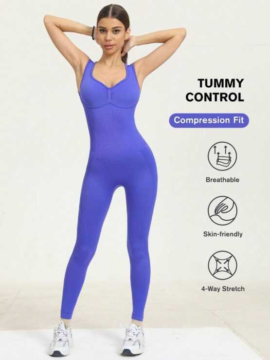 Women'S Basic Yoga Control Abdomen High Stretch Sports Jumpsuit - Image 4
