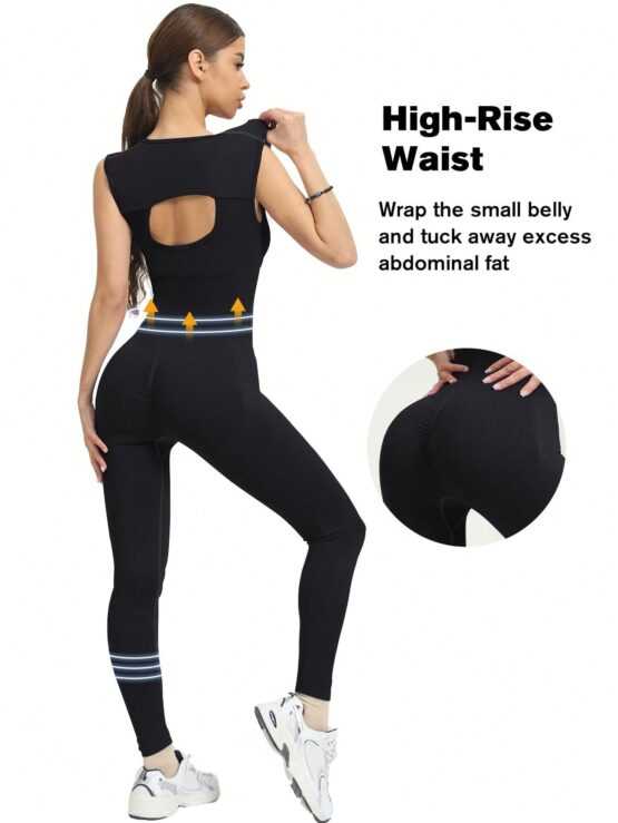 Women'S Basic Yoga Control Abdomen High Stretch Sports Jumpsuit - Image 5