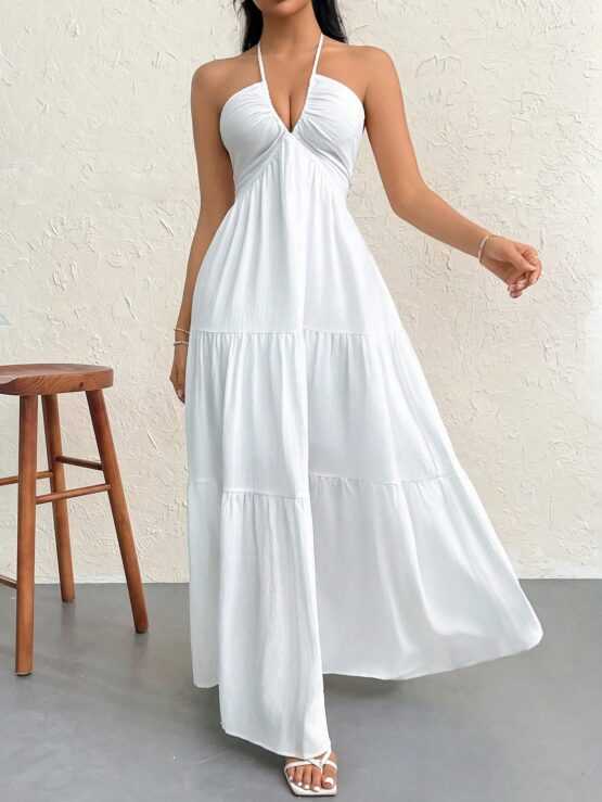 Crepe Halter Neck Maxi Tie Backless Dress