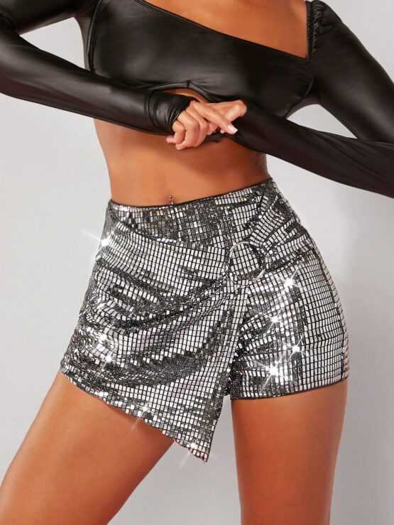 Haute Metallic O-Ring Wrap Mini Hem Skort
