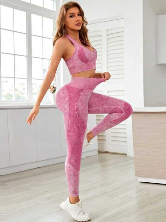 Women Sports Matte Set Word Back Vest Yoga Top and Bottoming Leggings