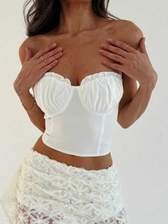 Strapless White Lace Chest Cup Romantic Date Women Crop Top