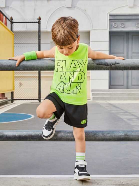 Young Boy Casual Printed Top And Shorts Sports Set