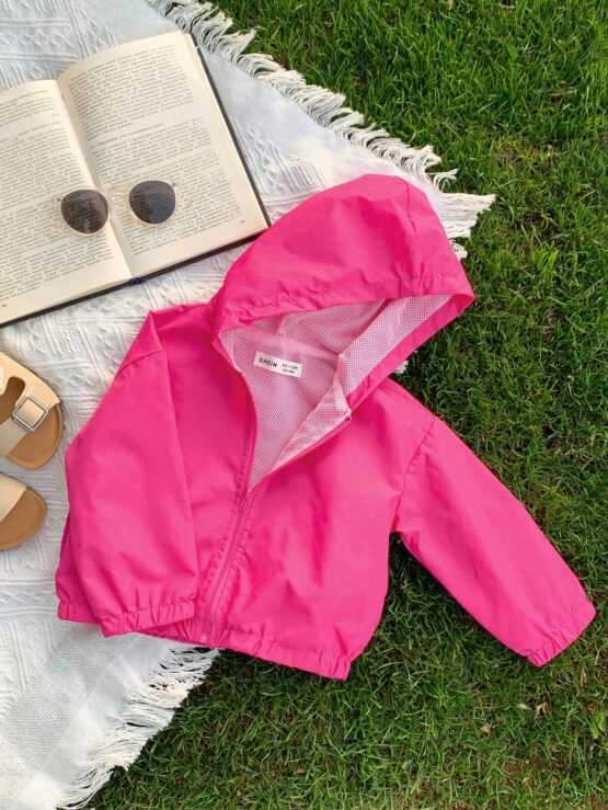 Baby Girl Casual Thin Mesh Hooded Jacket With Letter Print - Image 2
