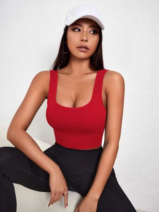 Yoga Basic Solid Color Ribbed Knitted Seamless Sports Bra - Image 2