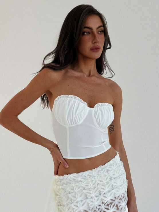 Strapless White Lace Chest Cup Romantic Date Women Crop Top - Image 3