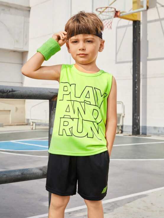 Young Boy Casual Printed Top And Shorts Sports Set - Image 3