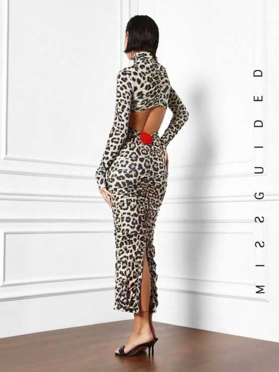 Missguided Split Thigh Backless Leopard Dress