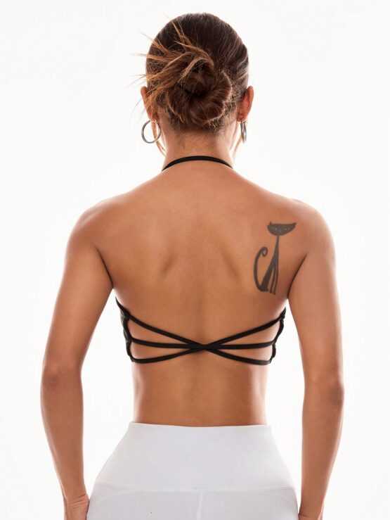 Women Round Neck Wireless Cross Strap Back Halter Fashion Sports Bra