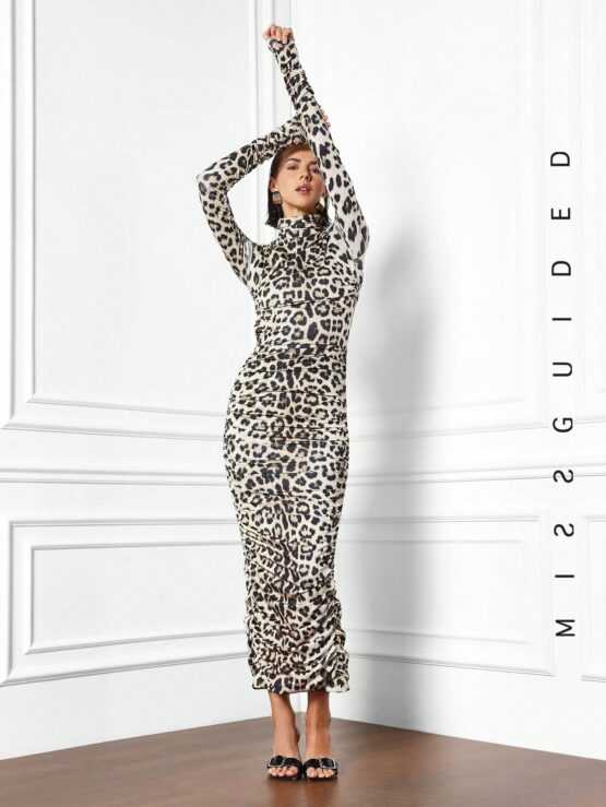 Missguided Split Thigh Backless Leopard Dress - Image 2