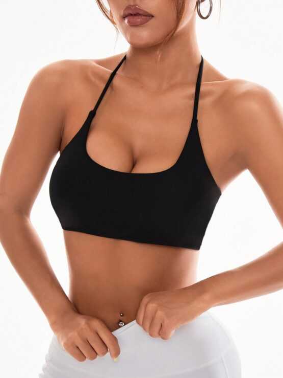 Women Round Neck Wireless Cross Strap Back Halter Fashion Sports Bra - Image 2
