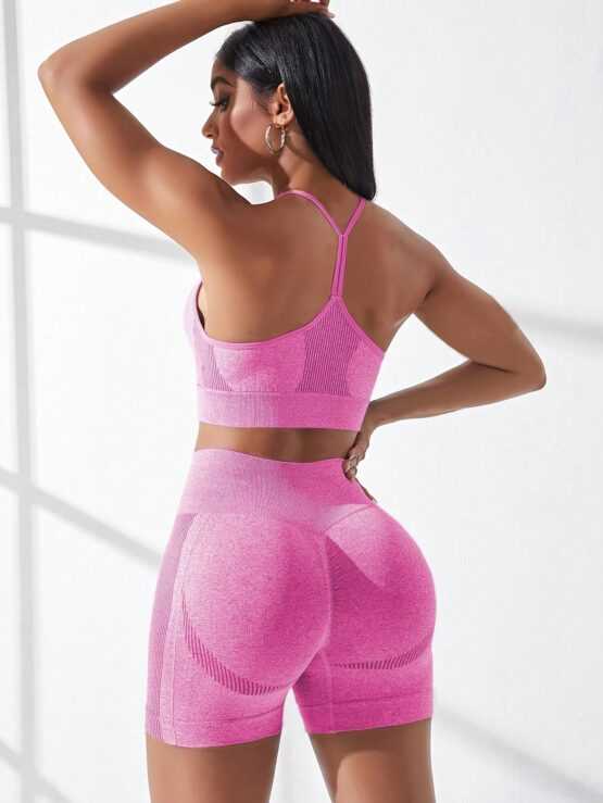 Studio Seamless Elastic Comfortable Sports Bra And Shorts Set - Image 2