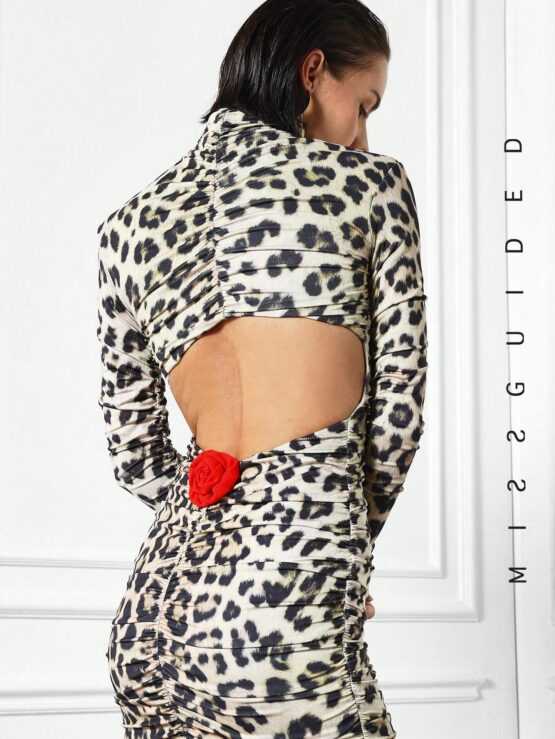 Missguided Split Thigh Backless Leopard Dress - Image 3