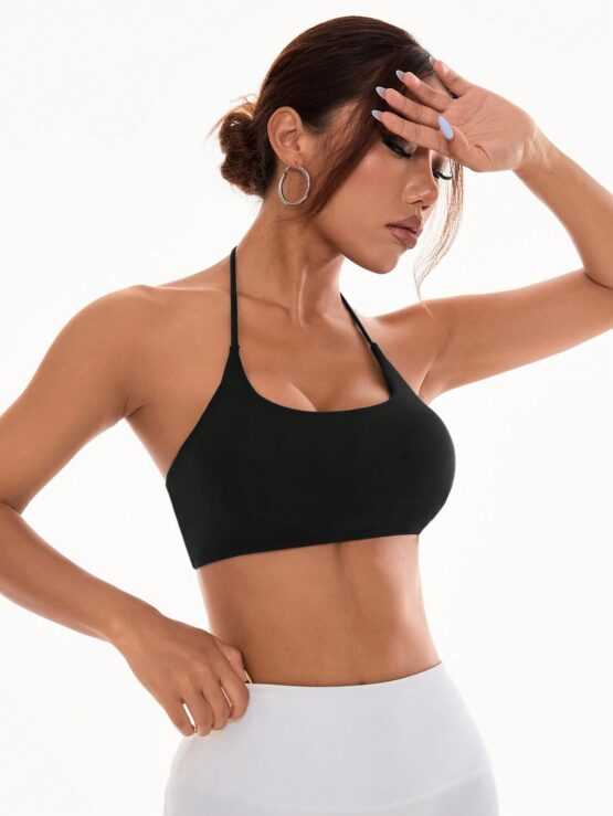 Women Round Neck Wireless Cross Strap Back Halter Fashion Sports Bra - Image 3