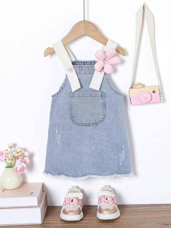 Baby Girls' Cute 3D Flower Denim Overall Dress