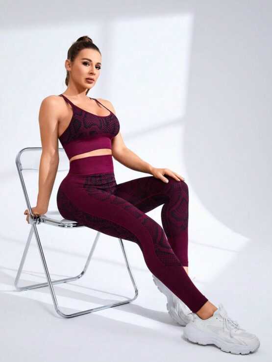 Women's Seamless High Stretch Snake Print Tank Top And Leggings Sports Set