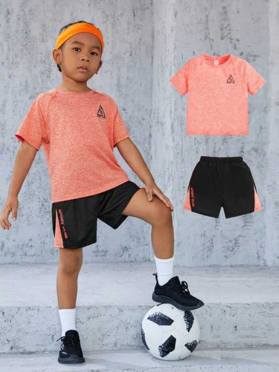 Young Boy Sports Top With Raglan Sleeve Shorts Set