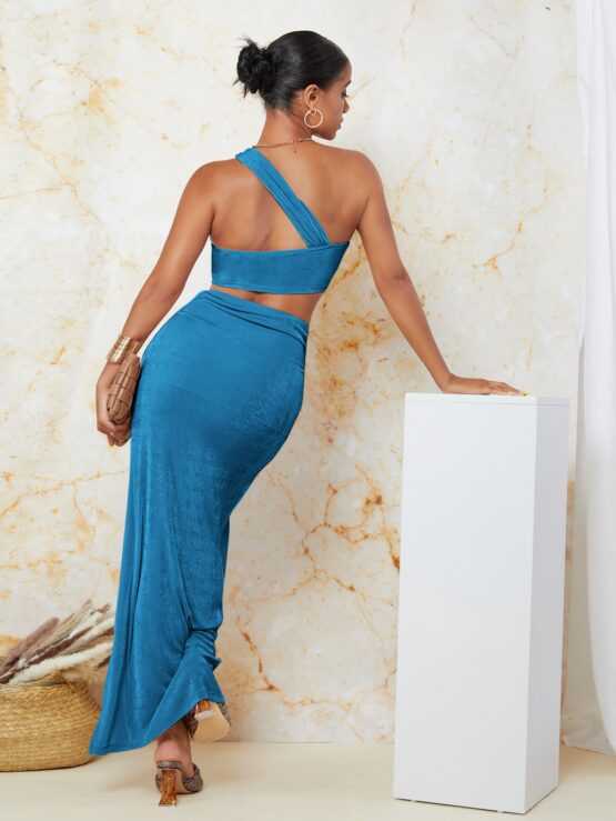 BAE One Shoulder Twist Crop Top & Split Thigh Skirt Set - Image 2