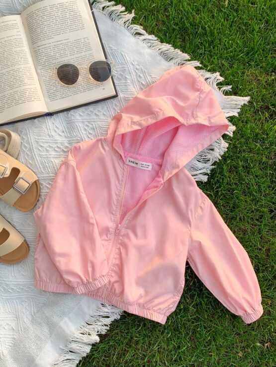 Baby Girl Pink Floral Printed Long Sleeve Hooded Jacket With Flower Print On Back - Image 2