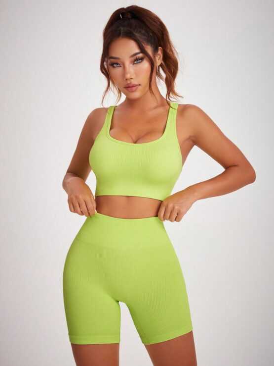 Seamless Stretchy Comfortable Yoga Fitness Sports Bra And Shorts - Image 3