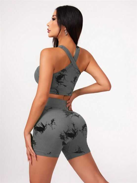 Women Fashionable Seamless Wide Waistband Yoga Sports Set - Image 3