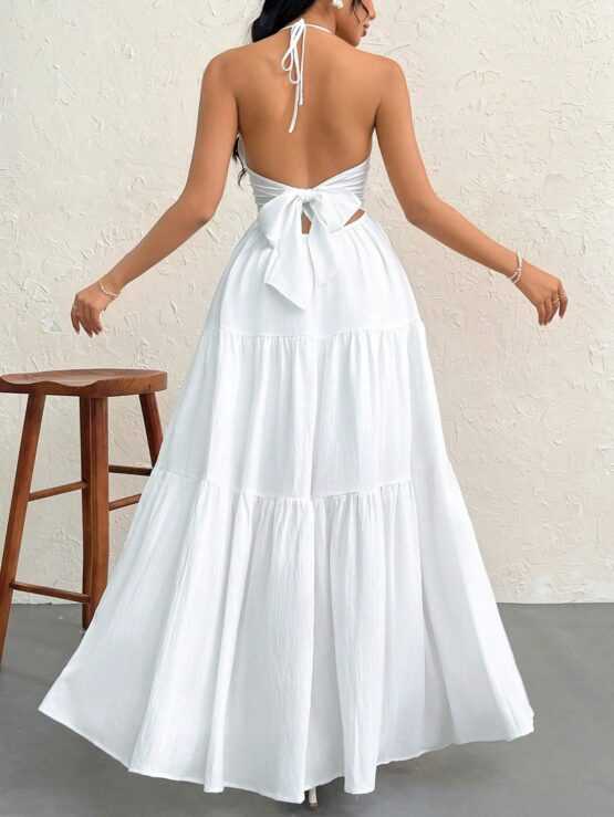 Crepe Halter Neck Maxi Tie Backless Dress - Image 2