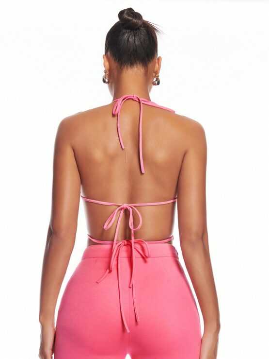 BAE Delicate Rhinestone Embellished Butterfly Shaped Backless Halter Top With Bow Tie - Image 2