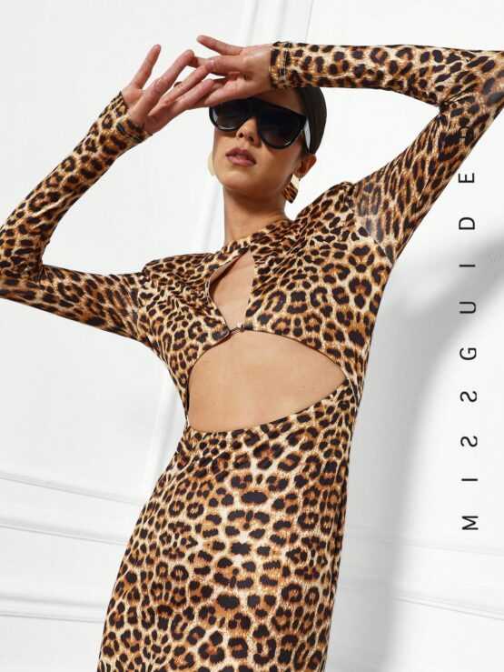 Missguided  Leopard Cut Out Backless Dress - Image 3
