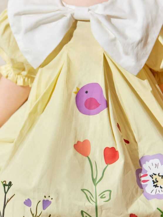 Baby Girl's Casual Color Block Short Sleeve Dress With Bowknot And Pleats - Image 3