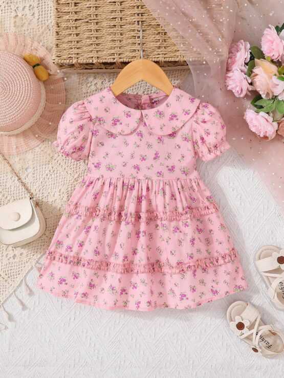 Baby Girls" New Spring And Summer Floral Print Sleeve Dress