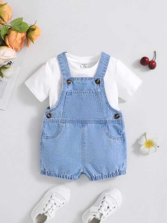 Babby Girls' Boho Cute Overall Jumpsuit Washed Denim Dungaree Shorts