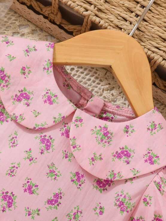 Baby Girls" New Spring And Summer Floral Print Sleeve Dress - Image 2