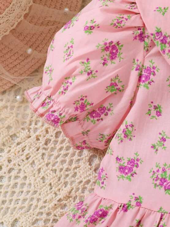 Baby Girls" New Spring And Summer Floral Print Sleeve Dress - Image 3