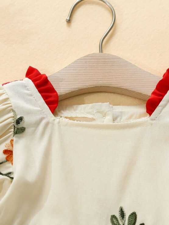 Summer New Arrival Baby Girl Flower Embroidery Bubble Sleeves Dress - Image 3