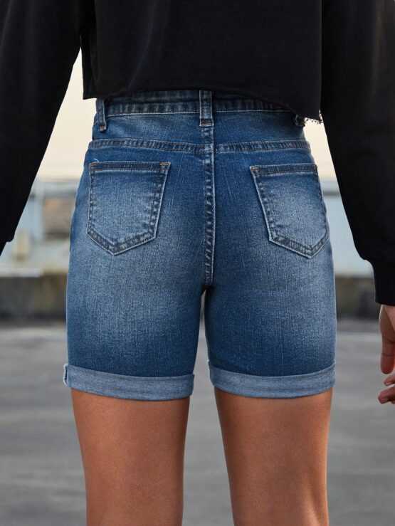 Tween Girl Slim Fit Stretchy Mid-Rise Regular Length Casual Denim Shorts - Image 2