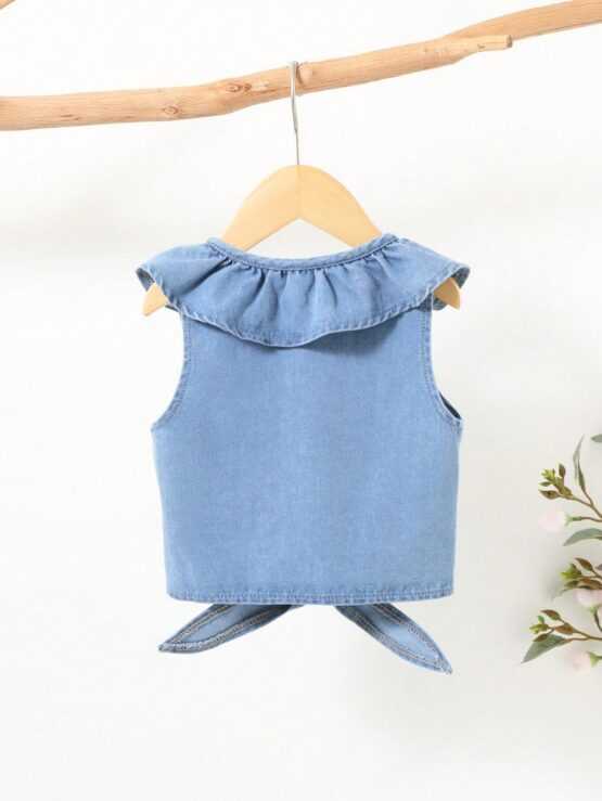 Young Girls' Cute Strawberry Doll Collar Denim Front Blouse - Image 2