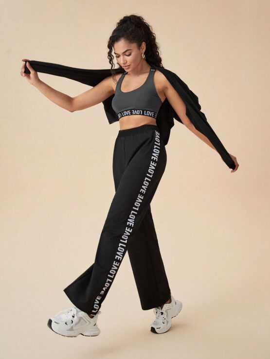 Daily & Casual Women's Letter Print Strap Sleeveless Top Jogger Pants and Zipper Up Hooded Jacket Sports Set - Image 3