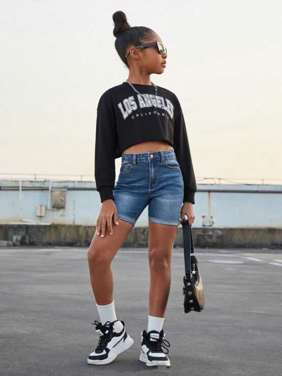 Tween Girl Slim Fit Stretchy Mid-Rise Regular Length Casual Denim Shorts - Image 3