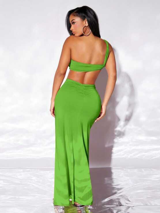 One Shoulder Cut Out Split Thigh Dress - Image 2
