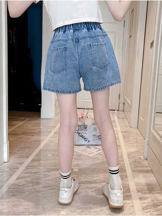 Fashionable Tween Girls' Denim Shorts With Pockets - Image 2