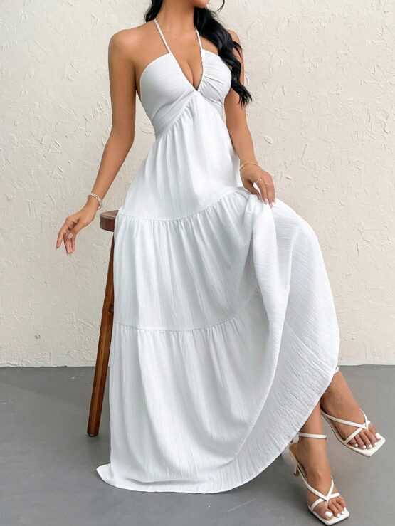 Crepe Halter Neck Maxi Tie Backless Dress - Image 3