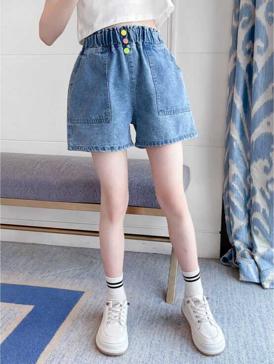 Fashionable Tween Girls' Denim Shorts With Pockets - Image 3