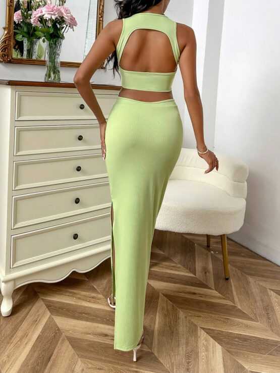 Cut Out Backless Halter Split Thigh Dress - Image 3