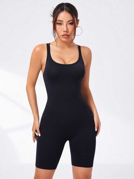Women's Hollow Out Cross Back Sports Romper - Image 3