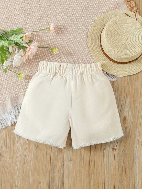 Young Girl Heart & Rainbow Embroidery Denim Shorts - Image 2