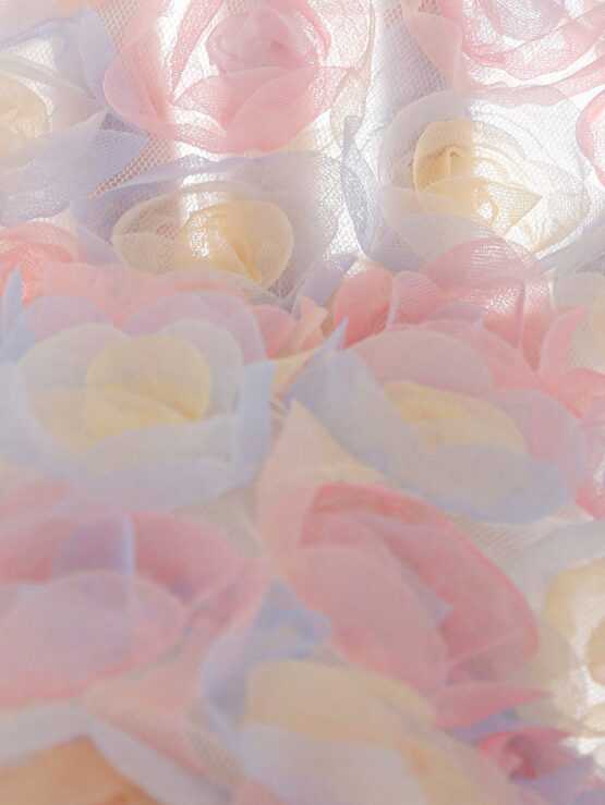 Baby Girl Colorful 3D Rose Flower Patch Bubble Sleeve Dress - Image 3